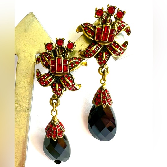 Heidi Daus Vintage Siam red & black drop earrings - Picture 1 of 8